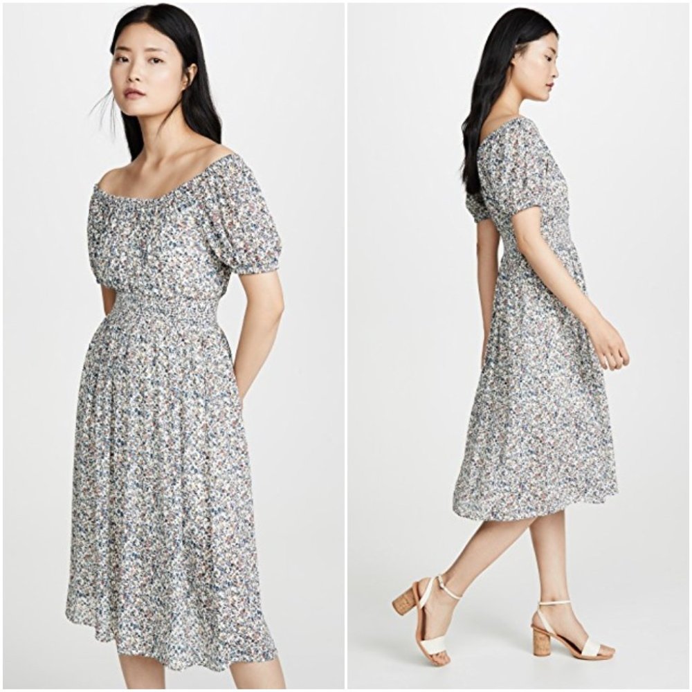 Madewell Floral Midi Dress - Blue and White